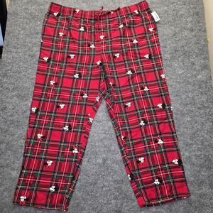 Old Navy Pajama Pants Mens 4XL Red Plaid Disney Mickey Minnie Flannel Christmas